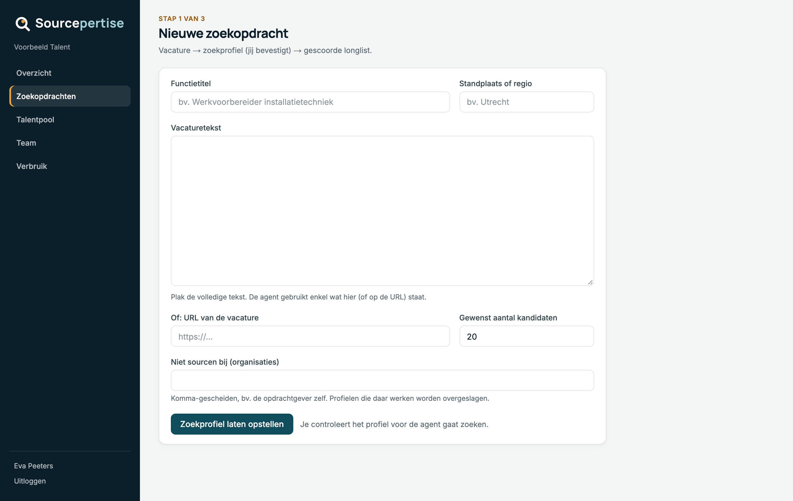 Nieuwe zoekopdracht in Sourcepertise